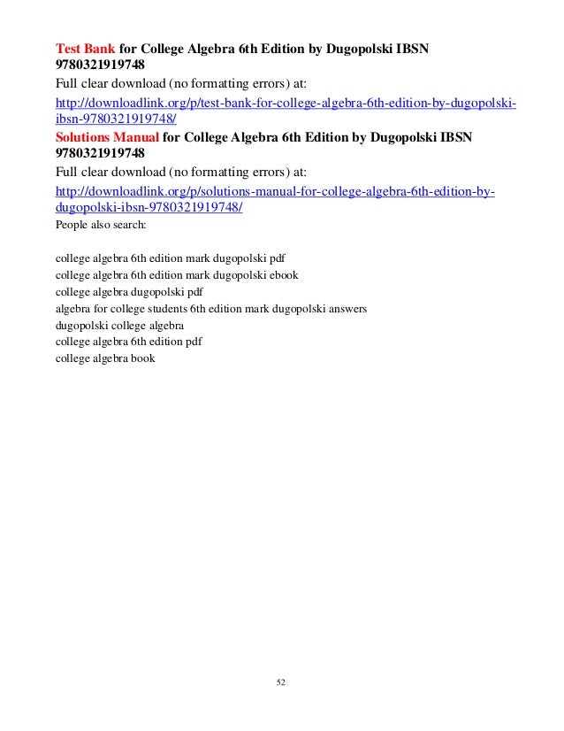 College Algebra 6th Edition Dugopolski Pdf